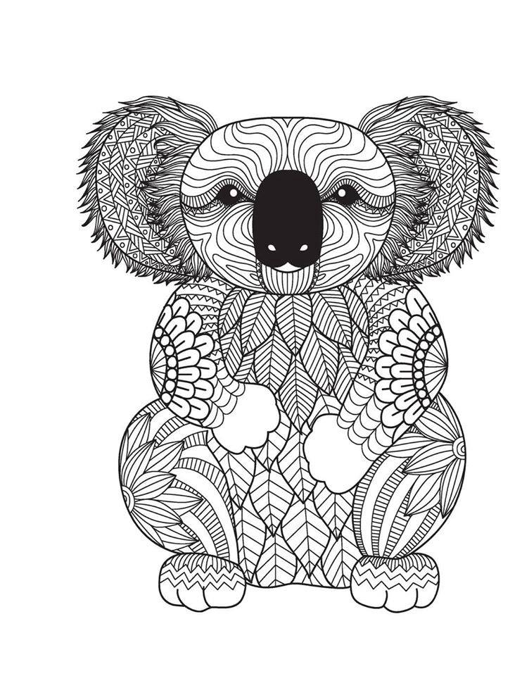 kolorowanka na odstresowanie: miś koala o wzorzystym ciele
