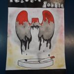 plakat, płuca ociekające krwią, papieros, popielniczka