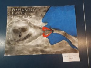 rysunek boku twarzy, papieros, plakat