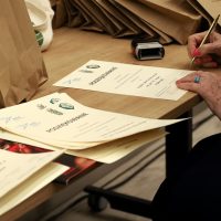 dłonie kobiety, długopis, podpisuje kartki podziękowania